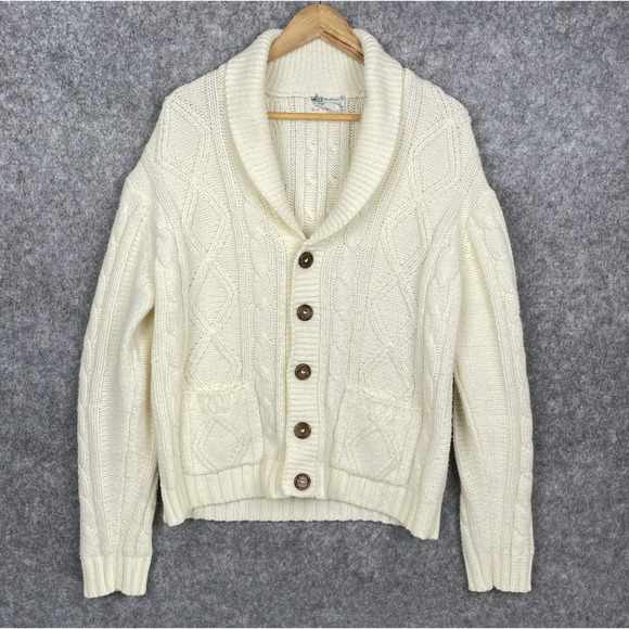 VTG Kmart Mens Shawl Collar Cable Knit Cardigan Sweater Size XL Academia Preppy - Picture 1 of 7